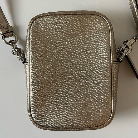 RARE Coach Phoebe Metallic Crossbody Mini Bag Crossgrain Gold Leather # F87692 - Picture 3 of 11